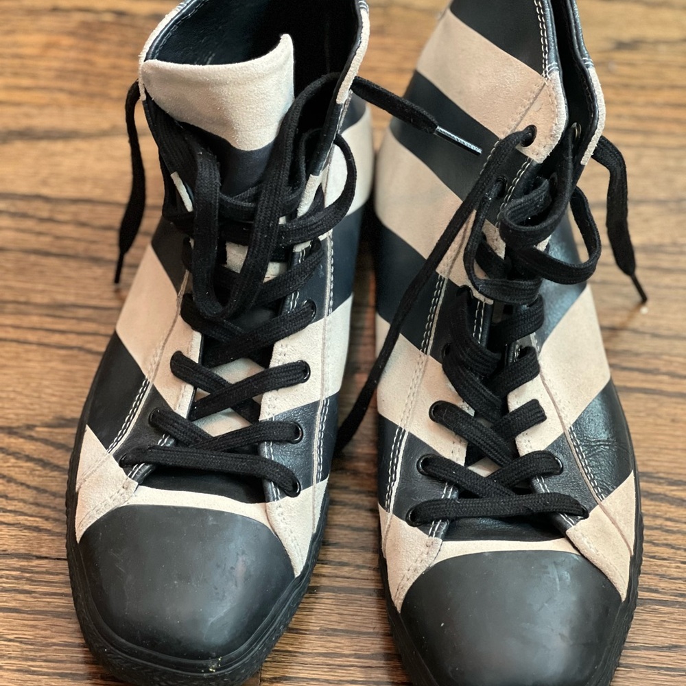 Calvin Klein Striped Leather High-Top Sneakers